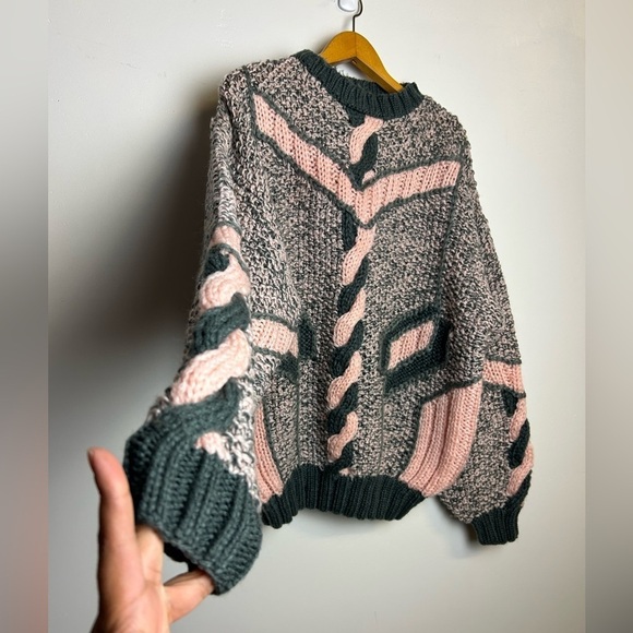 Index VTG 3D Pullover Sweater M Cable Chunky Knit Pink Multicolor OversizeBarbie - Picture 3 of 12